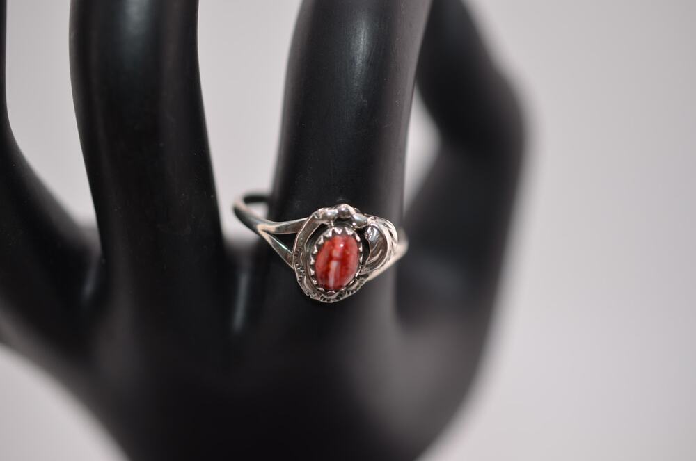 Native American Running Bear Red Carnelian Sterling ring size 8.75